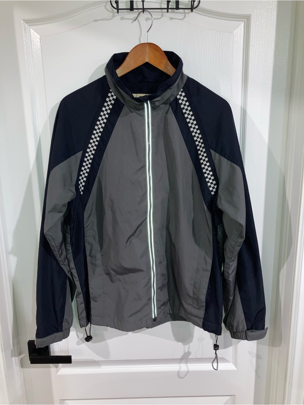 Vintage North End Grey & Navy Blue Jacket w/ Checkered Print - size S